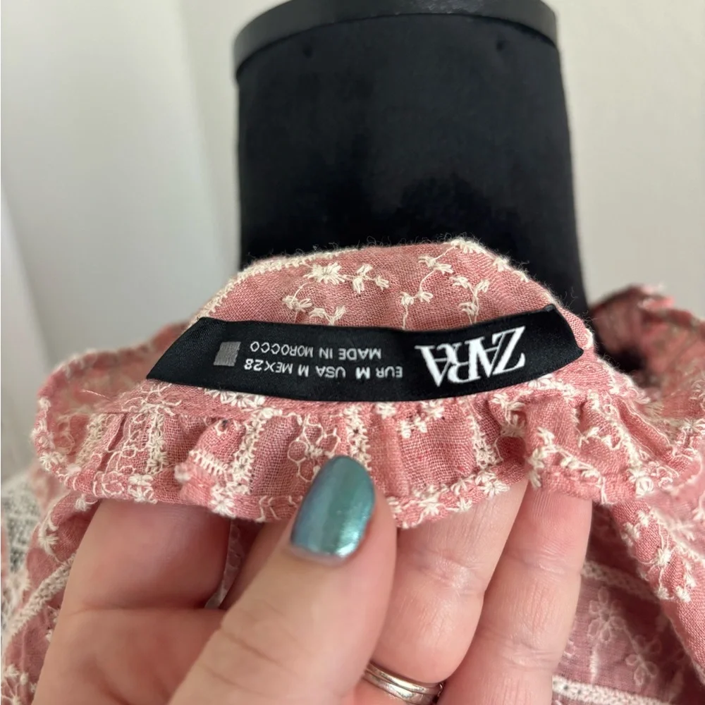 Zara Combination Embroidered Shirt‎ Size Medium - Picture 4 of 4